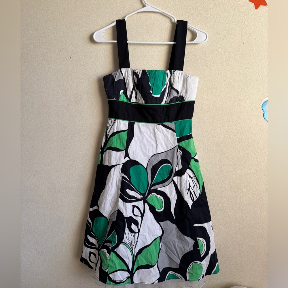 Floral Dress with Black and Green Accents